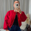 Women's Cropped Loose Jackets Red Grey Off White Black Outerwear Oversized Zip Up Long Sleeve Top Chic Bomber Baseball Coat