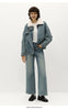 Women Jeans Fleece Lined Wide Leg Washed Finish Warm Insulation Soft Touch Winter Everyday Style Full Length