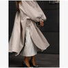 Women's Brown Stand Up Collar Long Long Trench Coat Lantern Sleeve Side Slit Loose Windbreaker Spring Autumn Coat