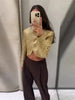 Tweed Style Metallic Thread Jacket Gold Cropped Length Chic Elegant Long Sleeve Autumn Women Outerwear Party Jacket