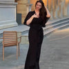 Solid Long Dress Women Flare Sleeve A Line Dresses Casual Ruffles Midi Waist Vestidos V Neck Office Lady Slight Strech