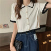Women's Stylish Clothing Knitting Button Short Tops Tees Patchwork Striped Jacket Girls Y2k Clothing Korean Sweater Short Shirt