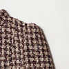 Women Stand Collar Tweed Jacket Elegant Long Sleeve Faux Fur Cuffs Coat Spring Single Breasted Outerwear Street