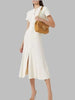 French Style Knitted Long Dress round Neck Hollow out Wooden Edge Skirt Elegant Autumn Women's One Piece Dress