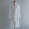 Women's Floral Lace Hollow Out Elegant Dress Solid Single-breasted Turtleneck Autumn Long Sleeve Cardigan Outwear Midi Dresses