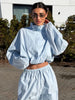 Women's Trousers 2 Pcs Sets Stand Collar Long Sleeve Single Breasted Pleated Ruffles Coats Lantern Pants Autumn Lady Outfits