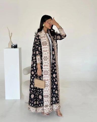 Pleated Print Foldable Collar Women's Long Sleeve Trench Coat Winter Original Design Cardigan Coat