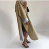 Elegant Khaki Women's Trench Coat Long Autumn Loose Stand Collar Full Sleeved Single Breasted Pocket Side Split Windbreaker
