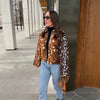 Women Deer Spot Print Faux Fur Cropped Jacket Stand Collar Dark Fur Cuff Button Up Short Coat Vintage Winter Street Outerwear
