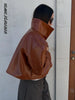 Lapel Long Sleeve Faux Leather Jacket Women Street Turn-down Collar Single Breasted Loose Coats Chic Lady Jackets Outerwears
