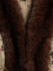 Floral Jacquard Faux Fur Trim Coat Women V Neck Single Button Full Sleeve Furry Cuff Jacket Lady Vintage Winter Warm Party Coats