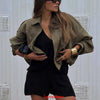 Casual Chic Green Bomber Jackets Women Long Sleeve Zipper Loose Coats Autumn Winter Streetwear Outwears