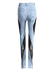 Women's Jeans Slim Deconstruct Panelled Patchwork High Waist Split Blue Long Denim Pants Spring 1DF2575