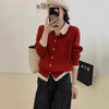 Polo Collar Knitt Sweater Women Design Feeling False Two Piece Blouse Cardigan Autumn Winter Versatile Knitt Coat Female