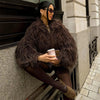 Brown Fluffy Faux Fur Jacket Women Lapel Long Sleeve Loose Warm Coat Winter Lady High Street Outerwear