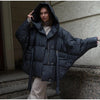 Hooded Batwing Sleeve Tie Waist Puffer Coat Fit Quilted Warm Winter Women Street Outerwear Chic Casual Outfit