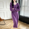 100% Merino Wool Women Long Dress Sweater V-Neck Pullover Long Dress Versatile Cashmere Knitwear Bottoming Clothing