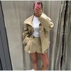 Belted Waist Cropped Trench Double Breasted Stand Collar Autumn Chic Elegant Women Coat Casual Vintage Office Lady Jacket