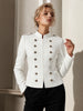 Elegant Women Stand Collar Double Breasted Military Jacket Slim Fit Waist Cropped Blazer Solid Color Lady Outer Coat