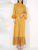 Maxi Dress Women High Neck Long Sleeves Stitching Tassel Hem Solid Color Dresses Female Party Clothing 2DB1143