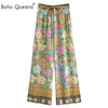 Women Peacock Floral Print Bohemian Wide Leg Pants Lady Elastic Waist Loose Rayon Boho Long Pant Oversize Trousers