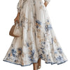 Women's Pleated Dress Spring Autumn Florat Printed Deep V-neck Long-sleeved Maxi Elegant Party Dresses For Women