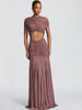 Patchwork Sexy Hollow Out Sheer Mesh Women Maxi Dress Turtleneck Ruched Dress Spring Slim Elegant Party Evening Dress