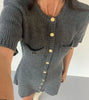 Elegant Knit Mini Dress Women Street Slim High Waist Short Sleeve Rib Sweater Dresses Vacation Bodycon Knitwear Dress