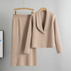 Autumn Winter Knitted Two-piece Set Women's Elegant Cardigan Sweater Jacket A-line Skirt Set Small Suit Collar Set Skirt