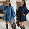 Women's Casual Shirt Button Long Sleeve Denim Dress Loose Pockets Dress