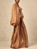 Chic Prom Robe for Women Scarf Collar Lantern Sleeve High Waist Temperament Pleated Evening Dress Female Clothes