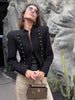 Women's Black Military Cropped Blazer Padded Shoulders Jacket Coat Vintage Stand Collar Gothic Elegant Party Streetwear Jackets