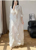 Women's Pleated Dress Elastic Loose Three Quarter Sleeve Stand Collar Dresses With Irregular Pleats2DB8596