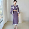 Black White Colorblock Design Women's Pleated Two Pieces Set O-neck Beaded Petal Hem Short Coat +Elastic Dress 2DB6662