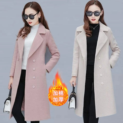 Solid Color Autumn And Winter Loose Warm Lapel Woolen Coat Women's Long Simple Long Sleeve Ladies Woolen Coat Long