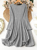 Plus Size Women's Solid Color V-Neck Long Sleeve Pit Stripe Dresses