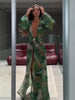 Animal Print Wrap Maxi Dress V Neck Sleeve Twist Waist High Slit Long Gowns Women's Resort Vacation Party Robes