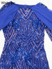 Year Sequined Blue Mermaid Dress for Women Long Sleeve Slim Wedding Guest Birthday Prom Christmas Formal Party Robe
