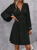 Dresses Woman Clothing V Neck Lantern Sleeve Wrap Mini Dress Ruched Waist Flowy Hem Elegant for Autumn and Party Styles