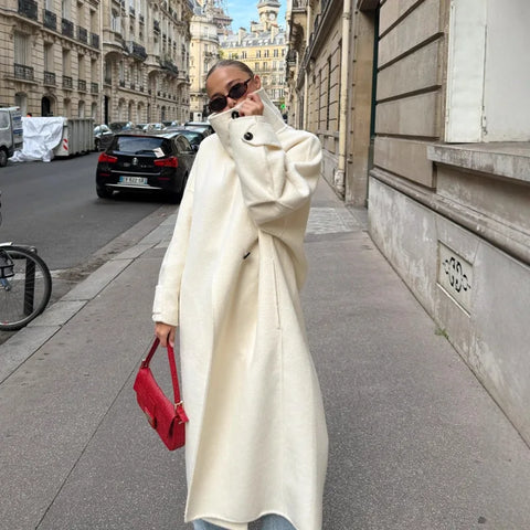 Women's Casual Stand Collar Long Over-the-Knee Loose Woolen Coat Women Autumn Woman Clothes Womens Jackets And Coats MJ2