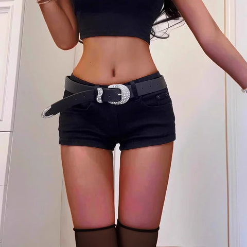 Woman High Waist Aesthetic Straight Leg Jeans Female Streetwear Mini Pants Girls Y2k 2000s Black Baggy Denim Shorts