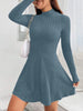 Women's Slim Fit Half High Collar Waist Cinched A-Line Skirt Long Sleeved Pit Stripe Dress