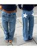 Women's Y2K Vintage Jeans Aesthetic Star Pattern Print Loose Straight Leg Denim Long Pants Casual Low Waist Trousers