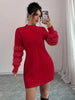 Women's Casual Solid-Color Stand-Collar Loose-Fit Knit Patchwork Dress, Belt Not Included, Fall/Winter Women's Apparel