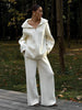 Women's Autumn Winter Collared Half Zip Ribbed Knit 2-Piece Set Oversized Wide Leg Pants Sweater Suit