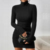 Sexy Mini Dress For Women Autumn Black Solid Turtleneck Long Sleeves Sheath Dress Club Elegant Bodycon Party Dresses Female