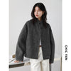 Women Short Woolen Coat Stand Up Twill Texture Single Breasted Ladies Jacket Retro Woman Outwear Autumn Winter