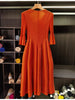 Spring Pleated Women's Bud Dress Round Neck Elegant Mid-Length V Collar Famale Clothing Chic 2DB6618