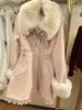 Winter Japanese Sweet Bow Slim Medium Long Woolen Coat Faux Fur Collar Lolita Girl Women's Pink White Wool Jacket Overcoat