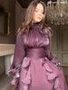 Women's Party Dresses High Waist Pleat Lady Casual High Collar Layered Banquet Dress Elegant Long Sleeve Evening Dress